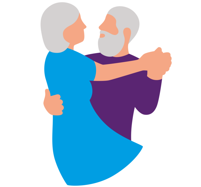 Illustration zweier älterer Menschen, die miteinander tanzen