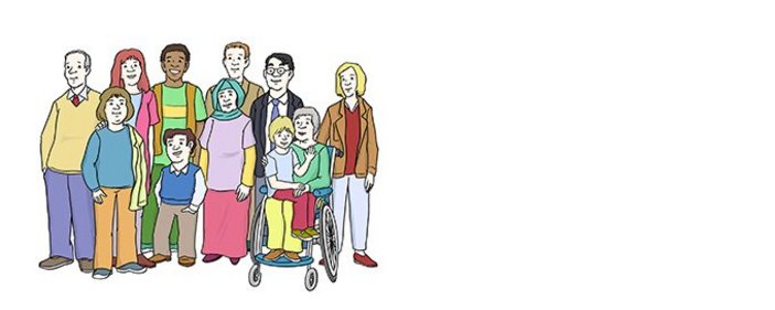 Diverse Menschen stehen in einer Gruppe beieinander