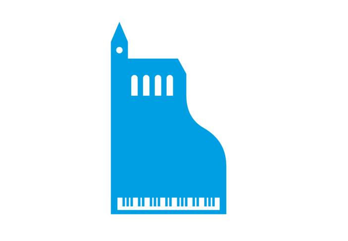Illustration einer Kirche in cyan