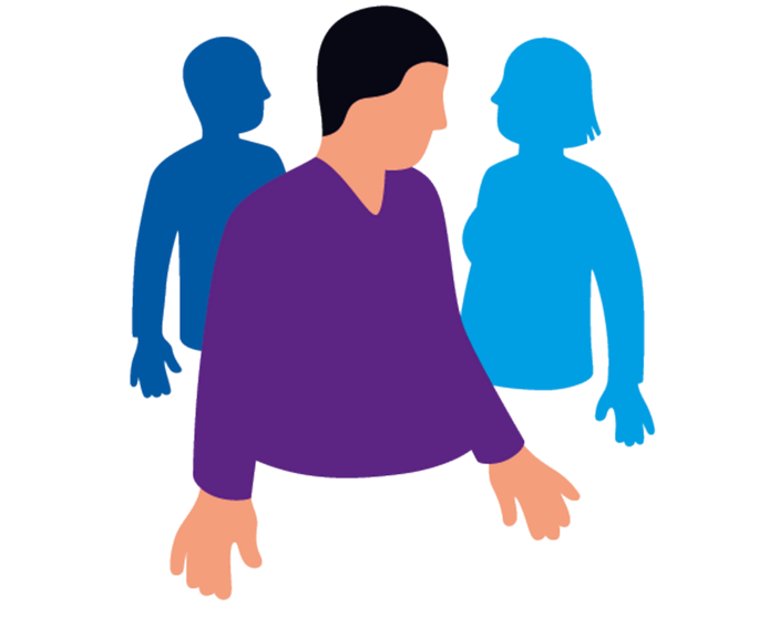 Illustration dreier Menschen, die suchend um sich blicken