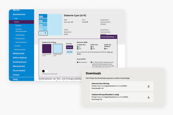 Entwurf der Startseite einer neuen Brand Library für die Diakonie