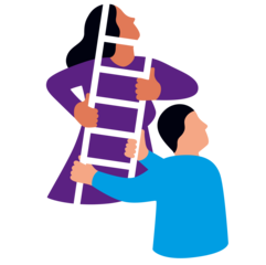 Illustration einer Frau, die eine Leiter hochklettert, die von einem Mann festgehalten wird